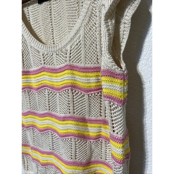 Vero Moda Mina Y2K Crochet Knit Yellow Pink Sleeveless Tank Flutter Top Boho M - Picture 2 of 7